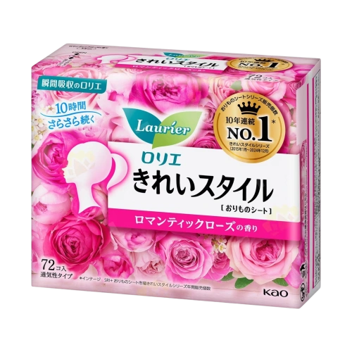 Раушан иісі бар күнделікті төсеніштер "Laurier Kirei Style - Romantic Rose", 72 дана.