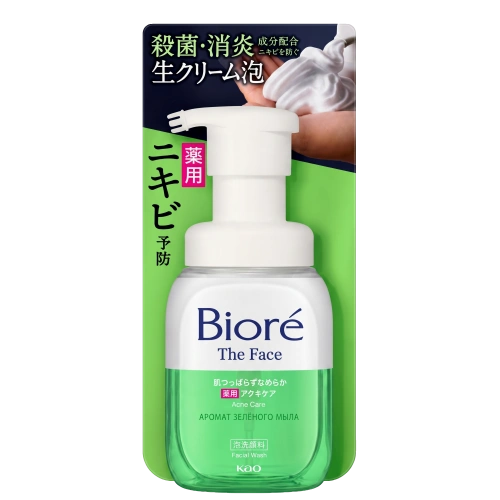 Безеуге бейім теріге арналған жууға арналған көбік "Biore The Face - Acne Care", 200 мл.