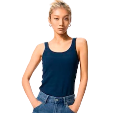 Майка женская в рубчик AIRism Cotton Bra Tank Top, цвет Blue (синий)