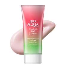 Солнцезащитная эссенция с эффектом сияния и коррекции тона кожи “Skin Aqua Tone Up UV Essence Happiness Aura Rose SPF50+ PA++++”, 80 г.