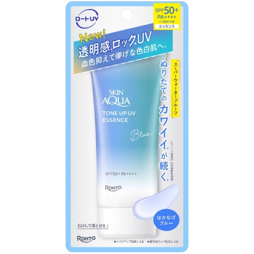 "Skin Aqua Tone Up UV Essence" Blue SPF50+ PA++++ Rohto 70 г реңктеуші күннен қорғайтын эссенциясы