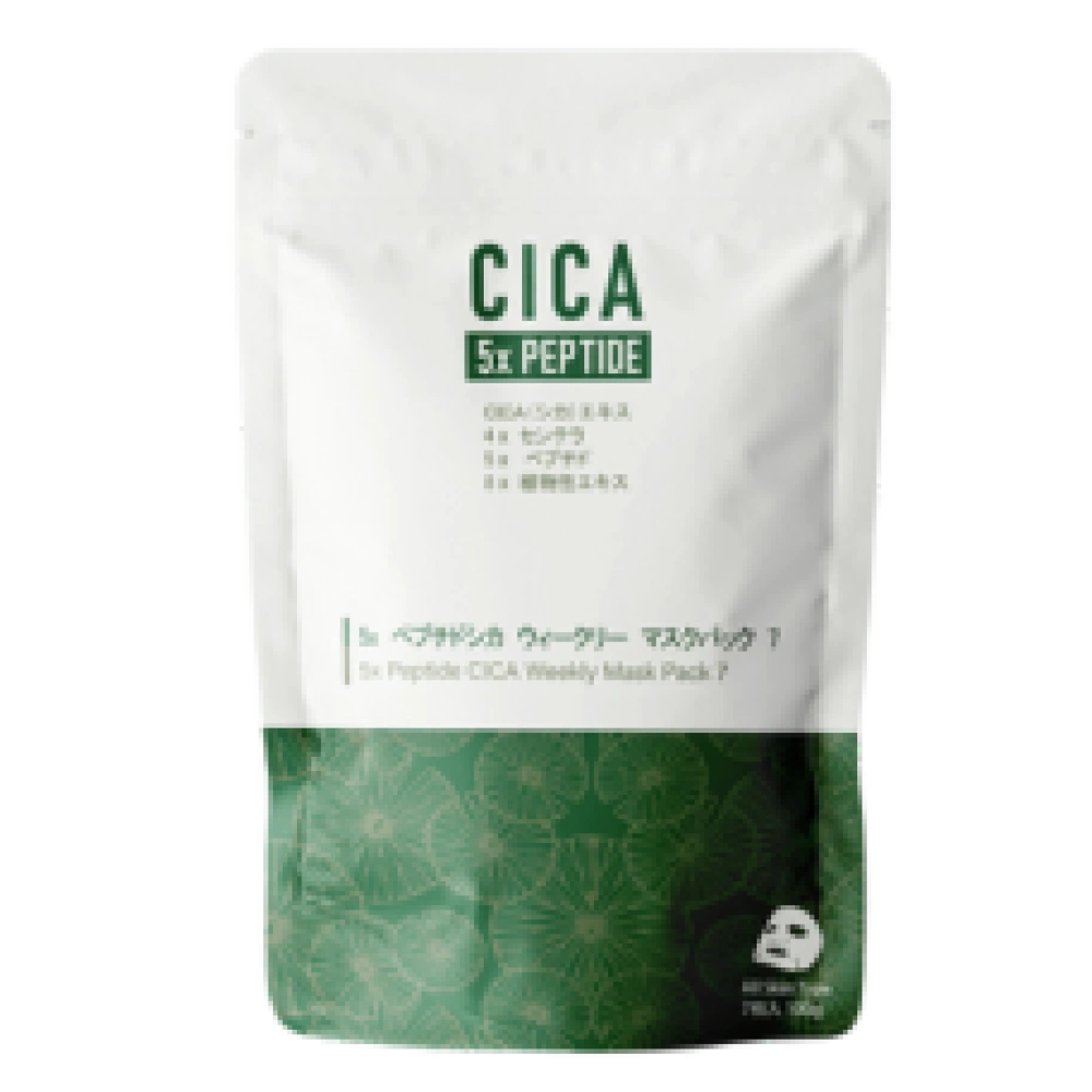 Маска для лица с Cica (центелла азиатская), пептидами "5Х Peptide CICA Weekly Mask Pack 7", 7 шт.