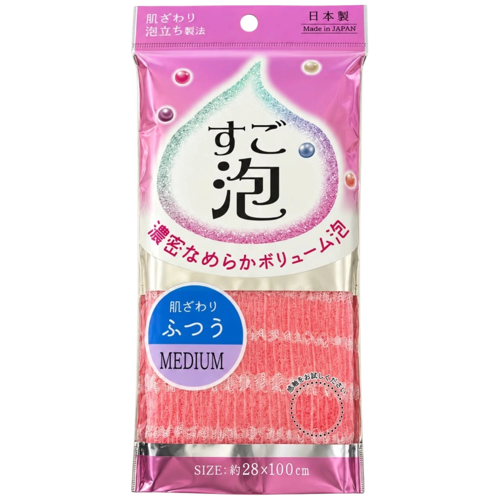 Нейлоновая мочалка средней жёсткости «Sugoawa Nylon Body Towel Medium» Towa Sangyo, 28 × 100 см