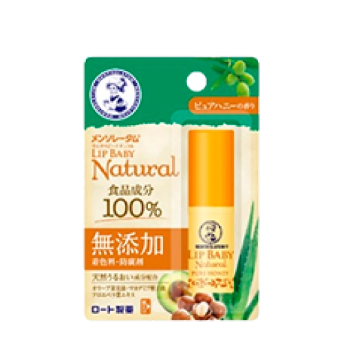 Ерінге арналған бальзам «Mentholatum Lip Baby Natural – Таза бал» Rohto, 4 г (бал иісімен)