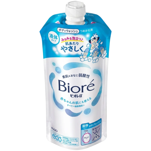 Biore U Body Wash Fresh Floral бүкіл отбасыға арналған нәзік гүл хош иісті жұмсақ әлсіз қышқылды душ гелі, KAO, 320 мл, қосымша құю блогы