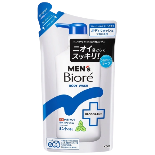 Ерлерге арналған иіске қарсы ментолы бар душ гелі «Men's Biore Fresh Mint» Kao, 360 мл (қосалқы блок)