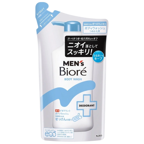 Ерлерге арналған иіске қарсы ментолы бар душ гелі «Men's Biore Clean Soap» Kao, 360 мл (қосалқы блок)