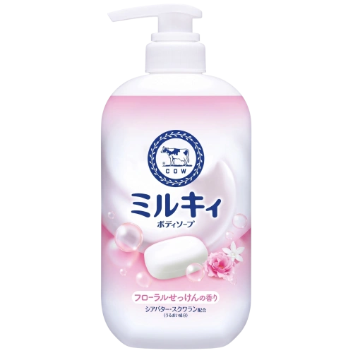 Ши майы мен скваланы бар бүкіл отбасыға арналған душ гелі «Milky Body Soap Floral Soap» COW, 500 мл