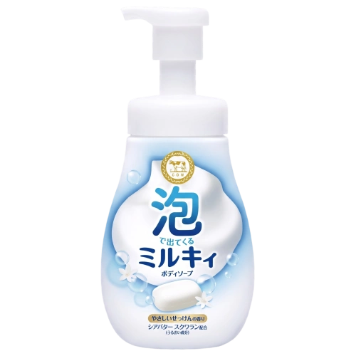 Ши майы мен скваланы бар, нәзік сабын хош иісті «Milky Body Soap» COW денеге арналған кремді көбікті сабын, 550 мл