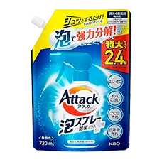 Дезинфицирующая спрей-пена против пятен без флуоресцентных и отбеливающих веществ "Attack Foam Spray Sterilization Plus", 720 мл. (Запасной блок)