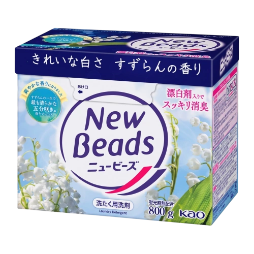 KAO New Beads меруертгүл хош иісті ақ және түрлі түсті маталарға арналған ағартқыш кір жуғыш ұнтақ, 800 г