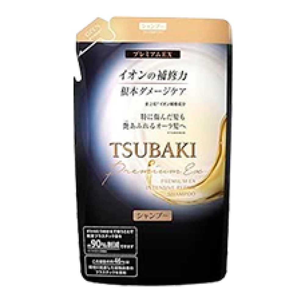 Интенсивно восстанавливающий ионный шампунь премиум класса для поврежденных волос  "Tsubaki Premium EX Intensive Repair Shampoo", 330 мл. (Сменный блок)