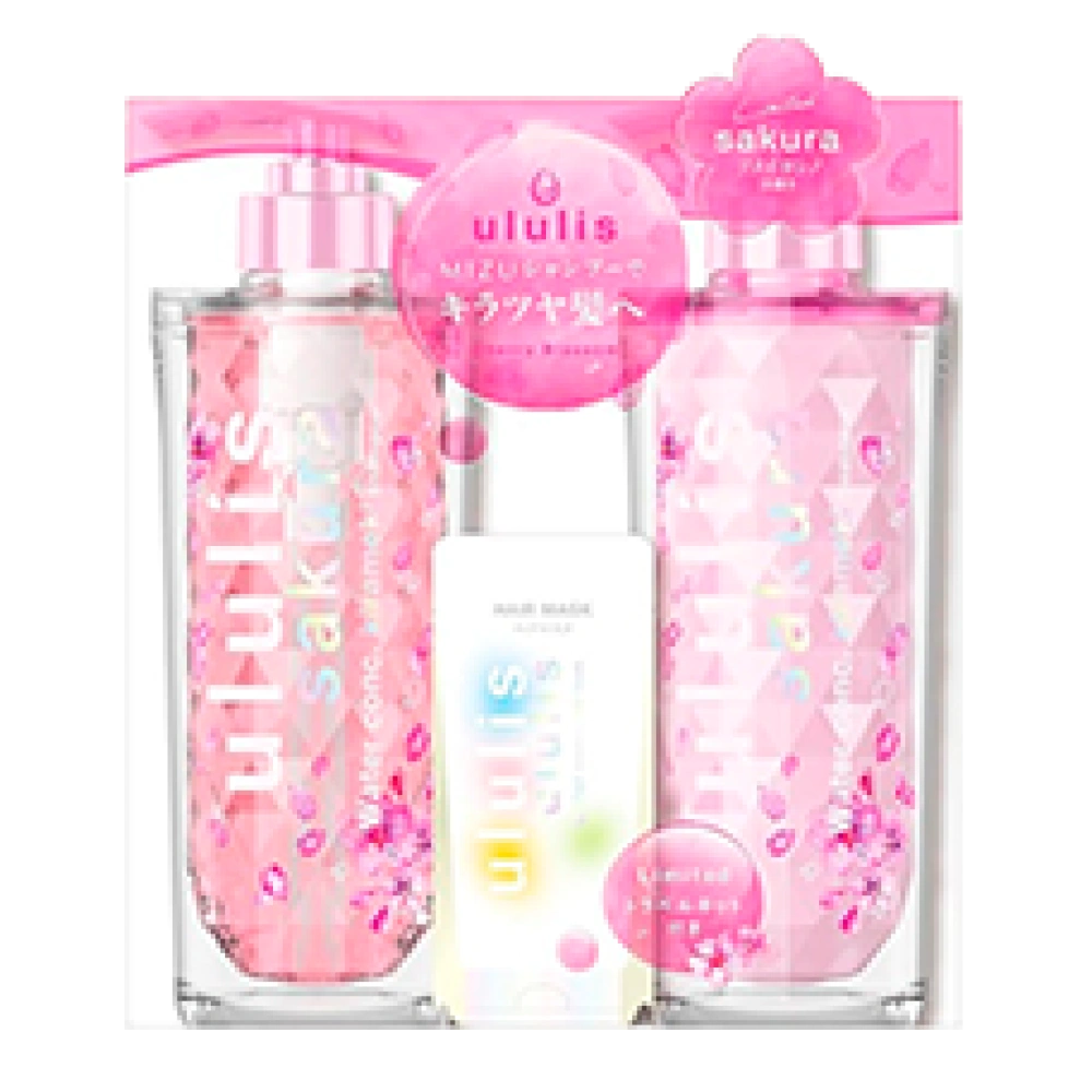 Набор (шампунь + кондиционер+ маска-пробник) с ароматом сакуры "ululis Sakura Kirameki" 340 мл. + 335 мл. + 10 мл.