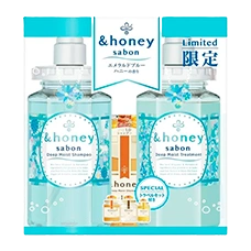 Набор (шампунь + тритмент + пробники) «&Honey - Deep Moist Sabon Emerald Blue Honey», 440 мл. + 445 мл. + 10 мл. + 10 мл. + 3 мл.