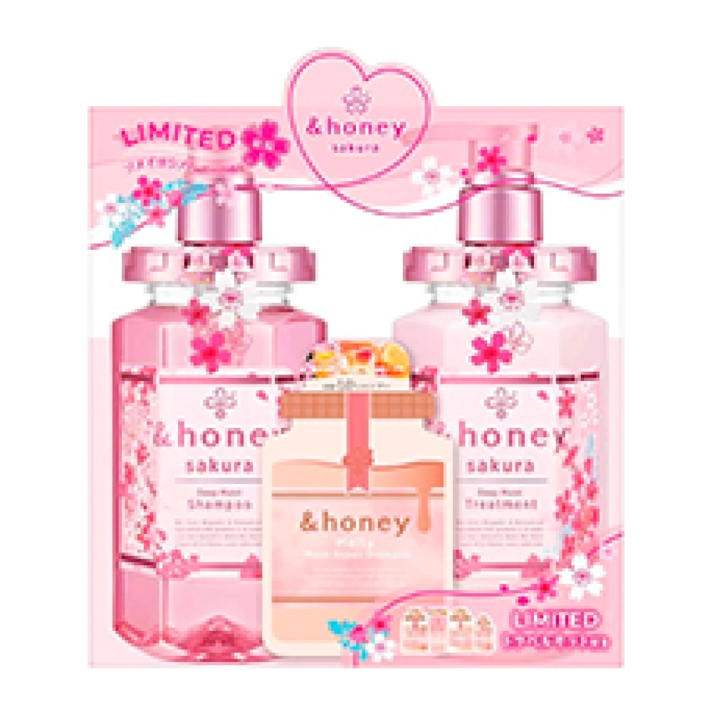 Набор для увлажнения волос (шампунь + тритмент) «&Honey - Deep Moist Sakura», 440 мл. + 445 мл.