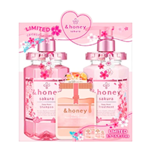 Набор для увлажнения волос (шампунь + тритмент) «&Honey - Deep Moist Sakura», 440 мл. + 445 мл.