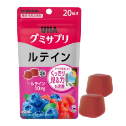 Лютеинмен 10 мг + Коллагенмен 300 мг, орман жидектерінің дәмі бар «UHA Gummy Supplement» шайнауға арналған қосымша, 20 күндік курс.