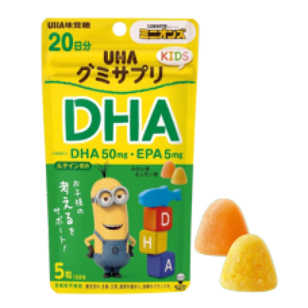 Детские жевательные витамины со вкусом лимона и мандарина "UHA KIDS - DHA / EPA и лютеин", курс на 20 дней