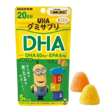 Детские жевательные витамины со вкусом лимона и мандарина "UHA KIDS - DHA / EPA и лютеин", курс на 20 дней