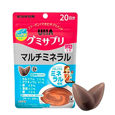 Жевательная добавка с мультиминералами + коллаген 300 мг, со вкусом какао «UHA Gummy Supplement», 20 дней