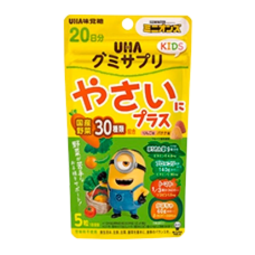UHA Gummy Supplement KIDS «Көкөністер Плюс» балаларға арналған шайналатын дәрумендері, алма мен банан дәмі, 20 күн (100 пастилка), 110 г