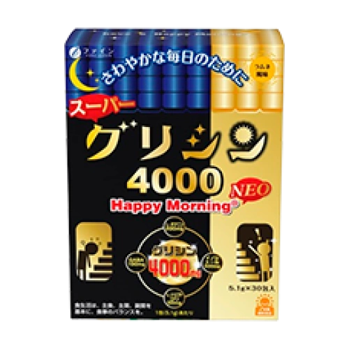 Глицин "Fine Super Glycine 4000 Happy Morning NEO" ұйқыны жақсарту және күйзелісті азайту үшін, 5,1 г х 30 саше