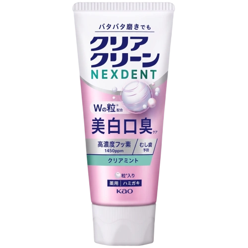 Clear Clean NEXDENT Whitening & Fresh Breath Clear Mint KAO — тазартқыш түйіршіктері бар ағартқыш бактерияға қарсы емдік тіс пастасы, 110 г