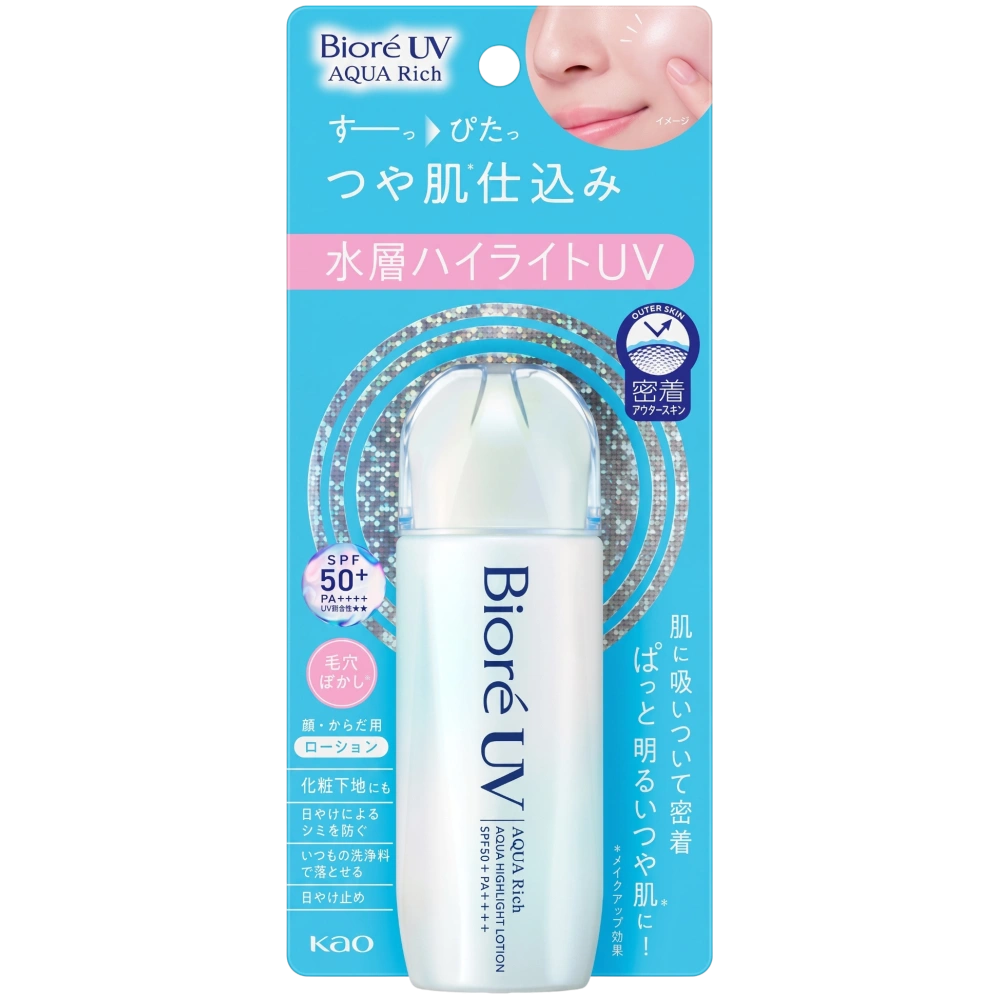 Солнцезащитный водостойкий лосьон-хайлайтер для лица и тела Biore UV Aqua Rich Aqua Highlight Lotion SPF50+ PA++++, KAO, 70 мл
