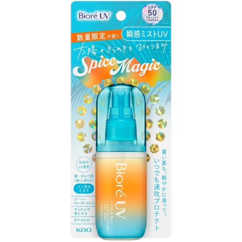 Biore UV Aqua Rich Aqua Protect Mist Spice Magic SPF50 PA++++ бетке және денеге арналған күннен қорғайтын мист-спрейі, 60 мл