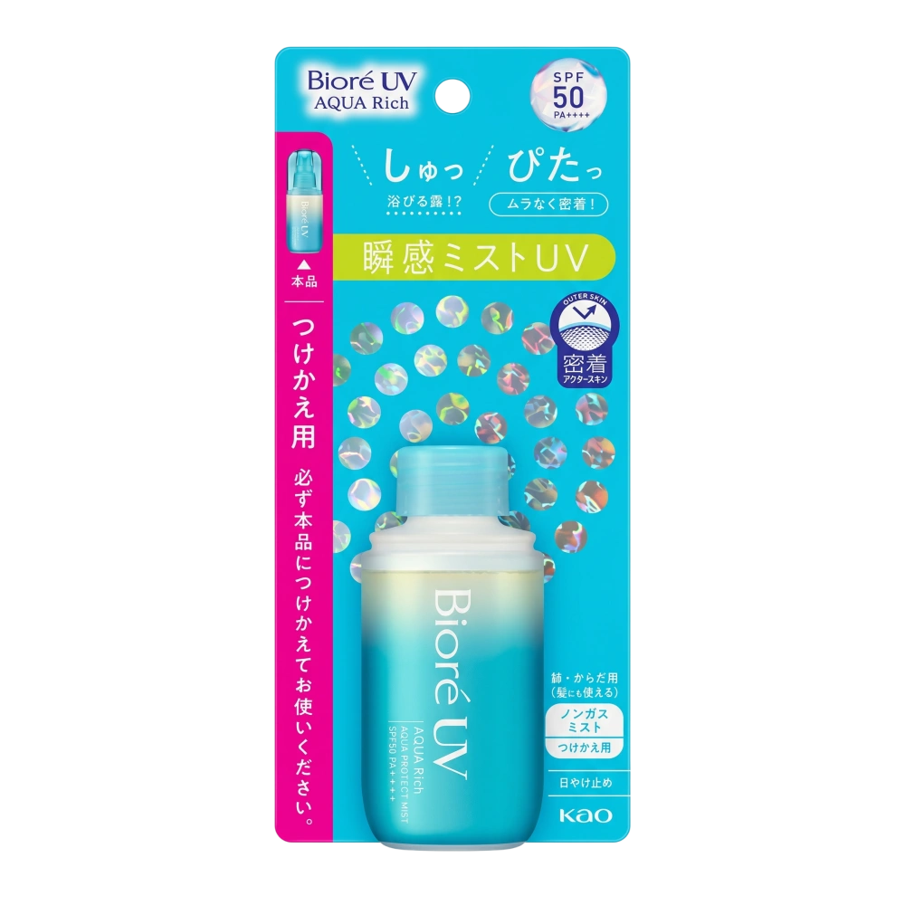Солнцезащитный, водостойкий мист для лица и тела "Biore UV Aqua Rich Watery Gel SPF50+", 60 мл. (Сменный блок)