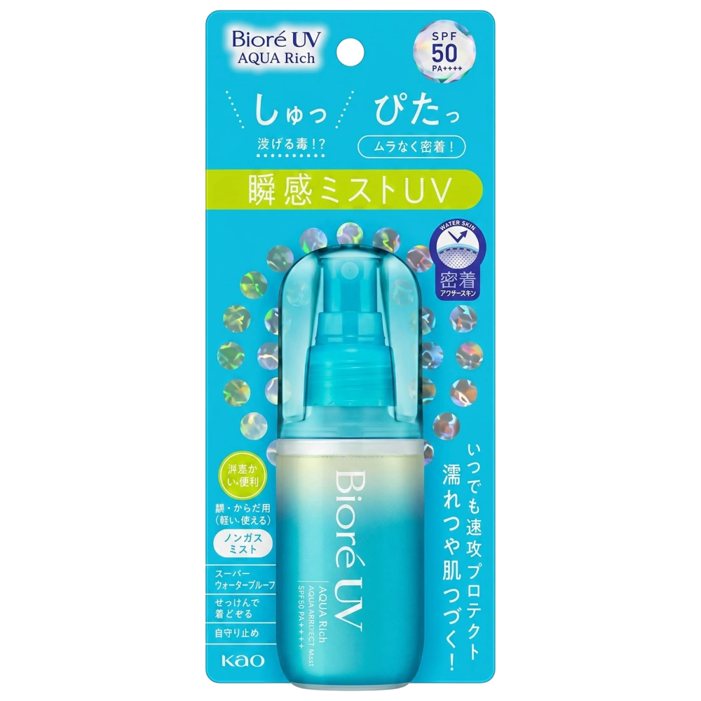 Солнцезащитный, водостойкий мист для лица и тела "Biore UV Aqua Rich Watery Gel SPF50+", 60 мл.