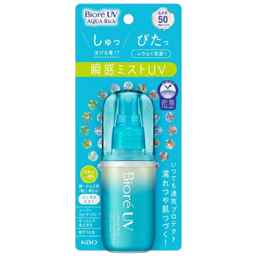 "Biore UV Aqua Rich Watery Gel SPF50+" — бет пен денеге арналған күннен қорғайтын, суға төзімді мист, 60 мл.
