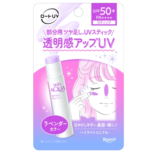 Күннен қорғайтын жылтырақ әсерлі стик "Skin Aqua Tone Up UV Stick Lavender" SPF50+ PA++++, 4.3 г.
